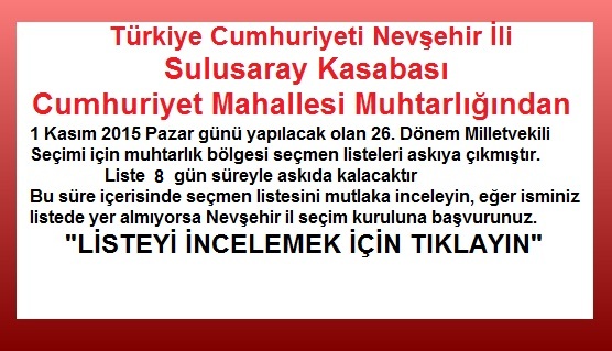 Cumhuriyet Mahallesi Seçmen Askı Listesi