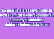 Cumhuriyet Mahallesi Muhtarlık Bölgesi Seçmen Askı Listesi