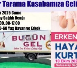 Kanser Tarama Ekibi Yarın Kasabamız Sağlık Ocağına Geliyor!