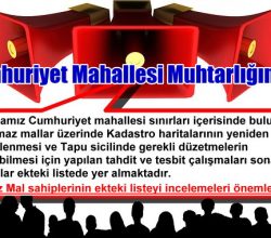 Cumhuriyet Mahallesi Sınırları Askı Listesi