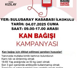 Haydi Sulusaray! Kızılay Kan Bağış Kampanyasına Davetlisiniz